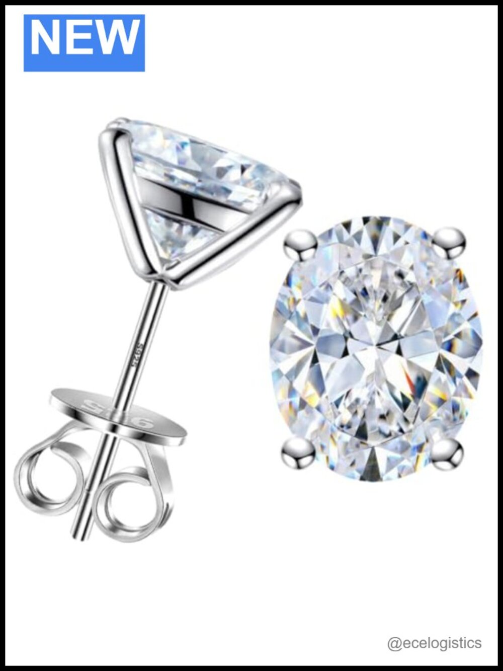 Oval Moissanite Stud Earrings S925 Silver 18K Platinum Plated Push Back
